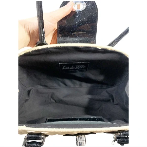 Lux De Ville Purse Romeo Handbag Tote Natural Straw and Sparkle Jet Black - Picture 4 of 5